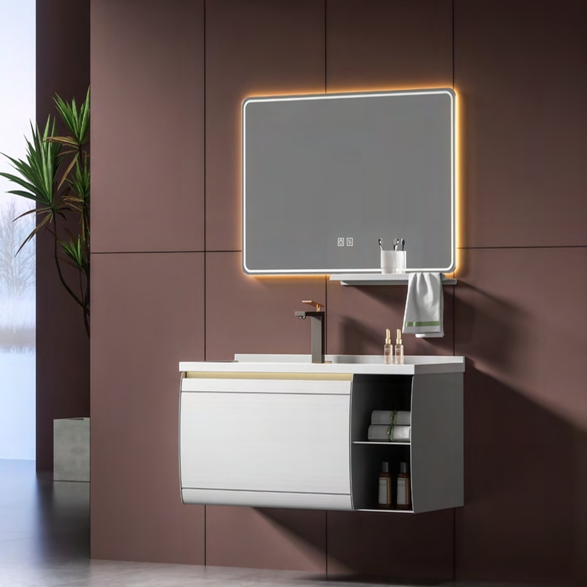 Bathroom Cabinet - MARS Series - Bluish gray stainless steel basin